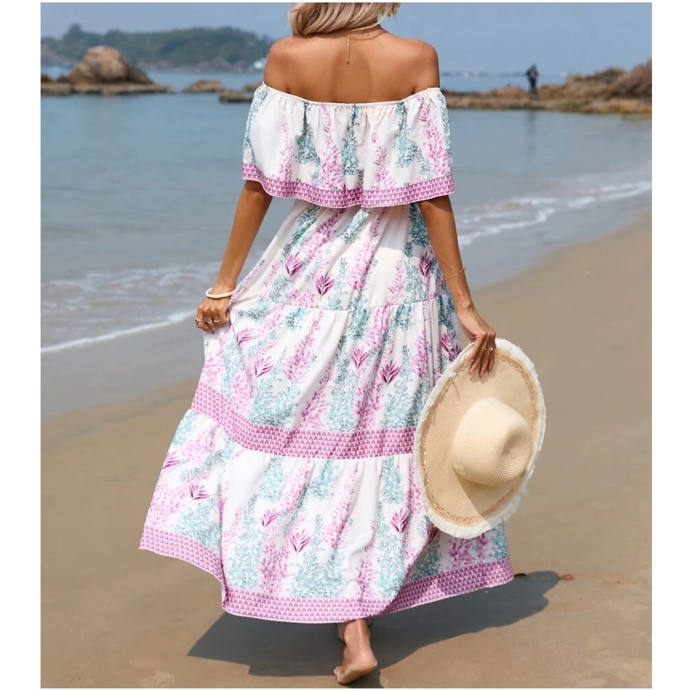 Floral Print Off Shoulder Maxi Dress - Picture 4 of 6